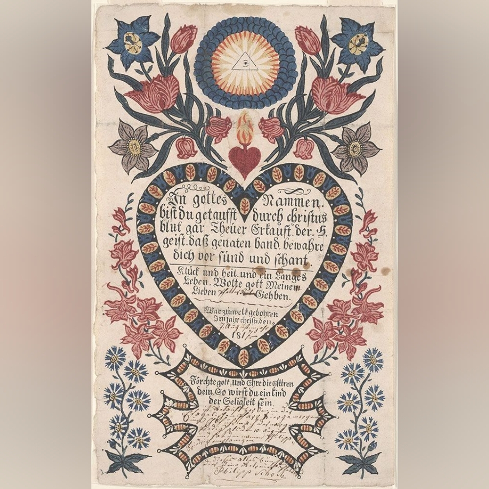 Vintage Floral Art Print with Heart Design